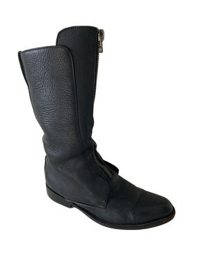 Zero Maria Cornejo Esquivel Black Leather Boot Mid Calf Front Zip Round Toe 6